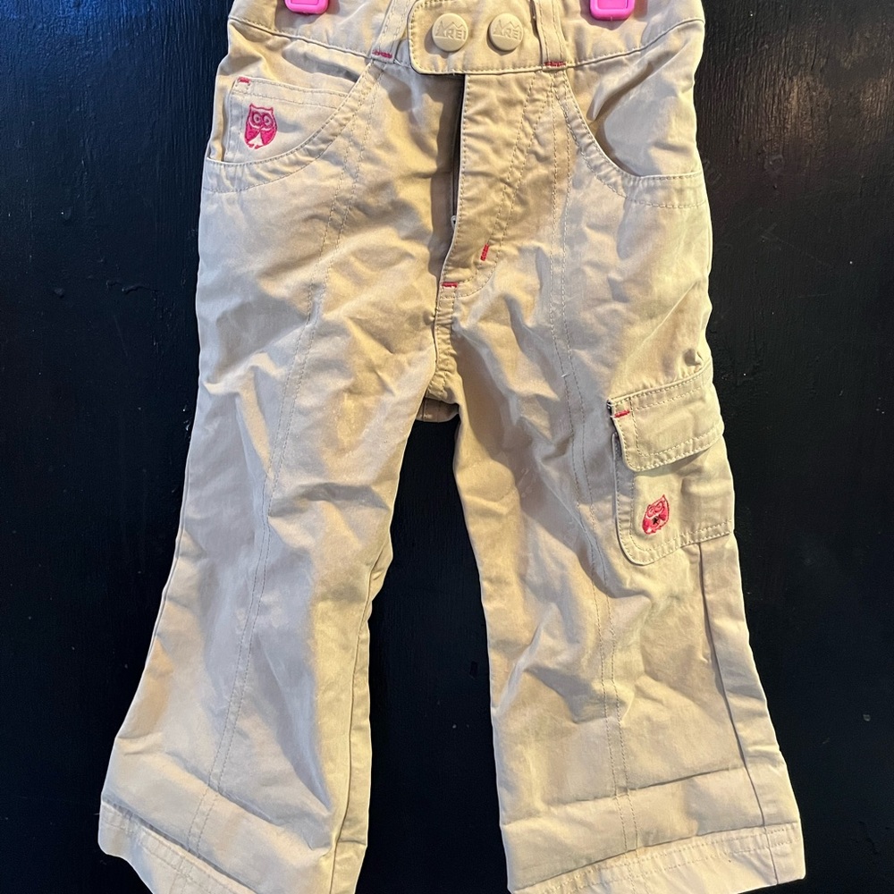 18m tan pants with pink owls